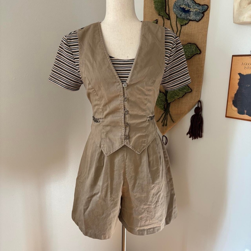90s Striped Khaki Romper